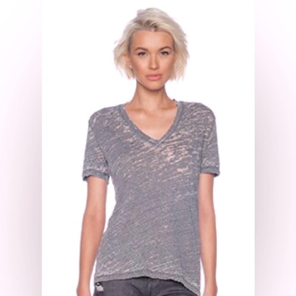 Monrow Vintage Sheer Bluish Gray Crewneck Burnout Tee